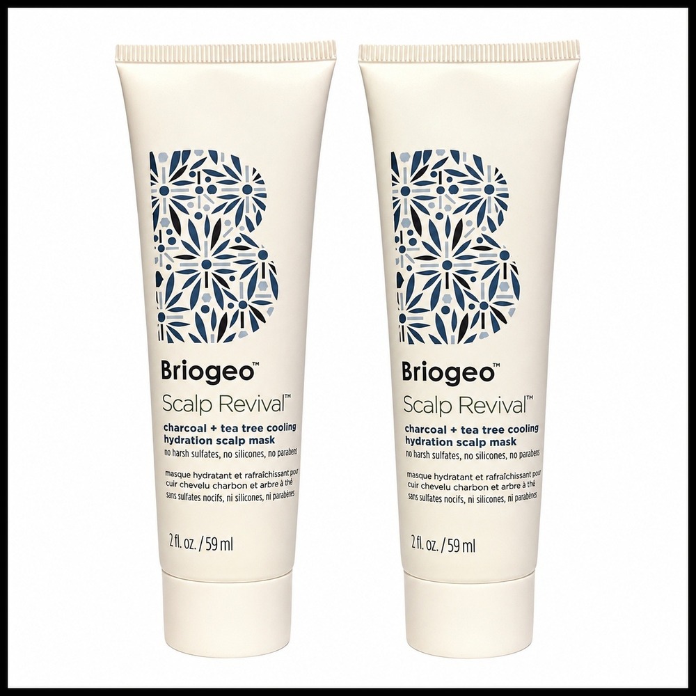 2 x BRIOGEO Scalp Revival Charcoal Tea Tree Cooling Hydration Scalp Mask 2 oz